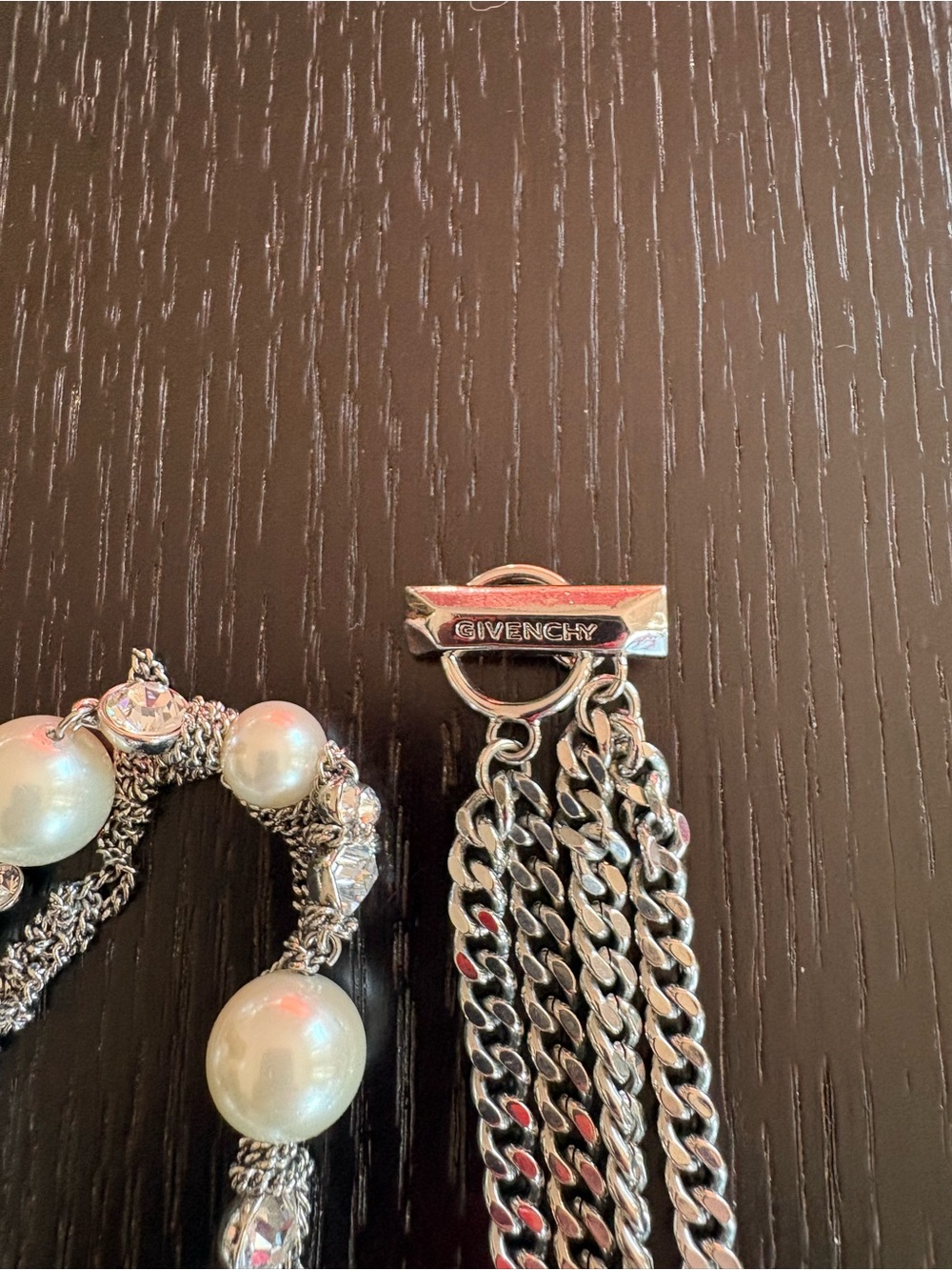 Givenchy Vintage Runway 1980s Rhodium Faux Pearl and Rhinestone Necklace - Picture 8 of 8